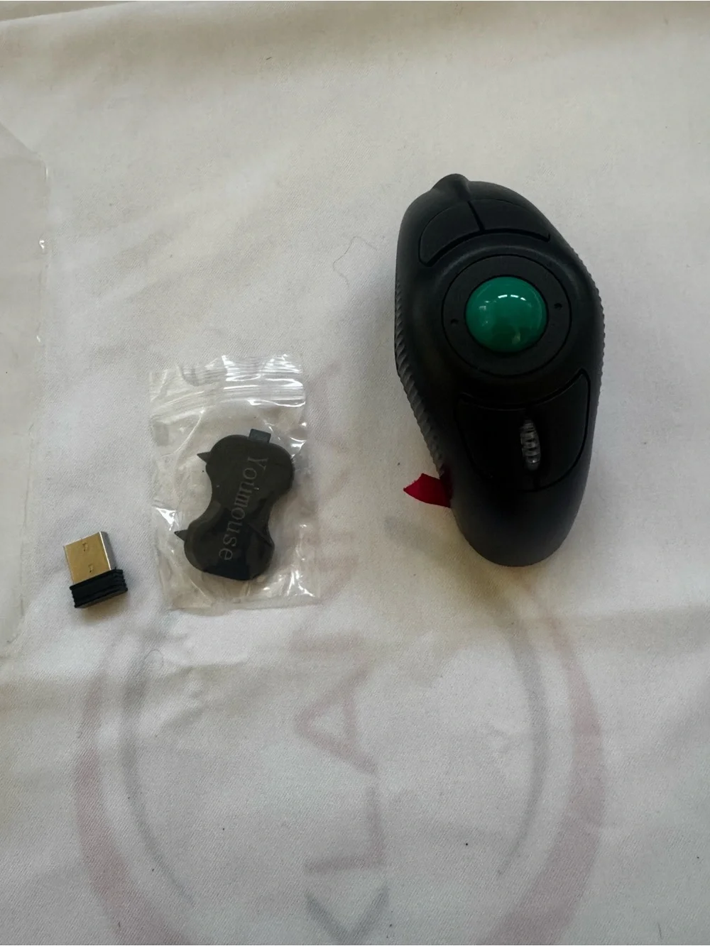 Ergonomic Black Handheld Trackball Mouse with Teal Ball